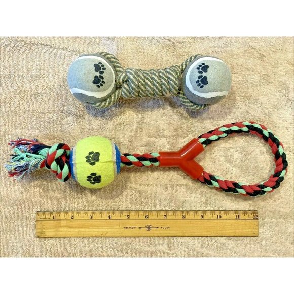 (SET of 2) DOG TOYS, PLAY TOYS, CHEW TOYS Single and Double Ball, Rope and Ball - Picture 4 of 4
